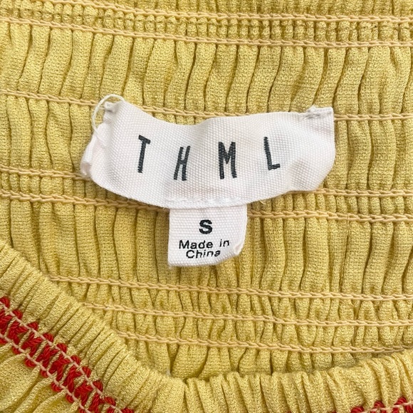 THML Embroidered Smocked Boho Top in Yellow-Gold - Picture 9 of 10
